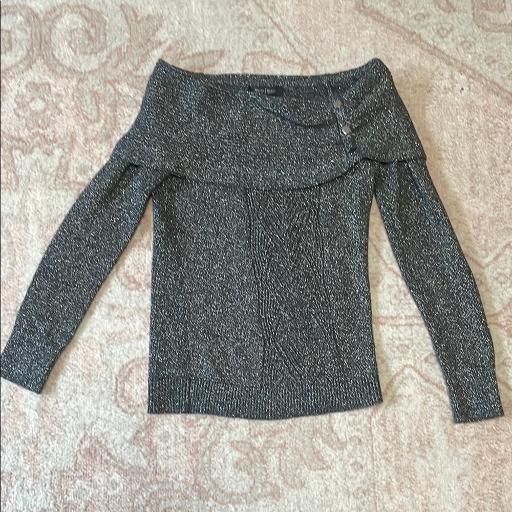 White House Black Market Gray Off-the-Shoulder Sweater